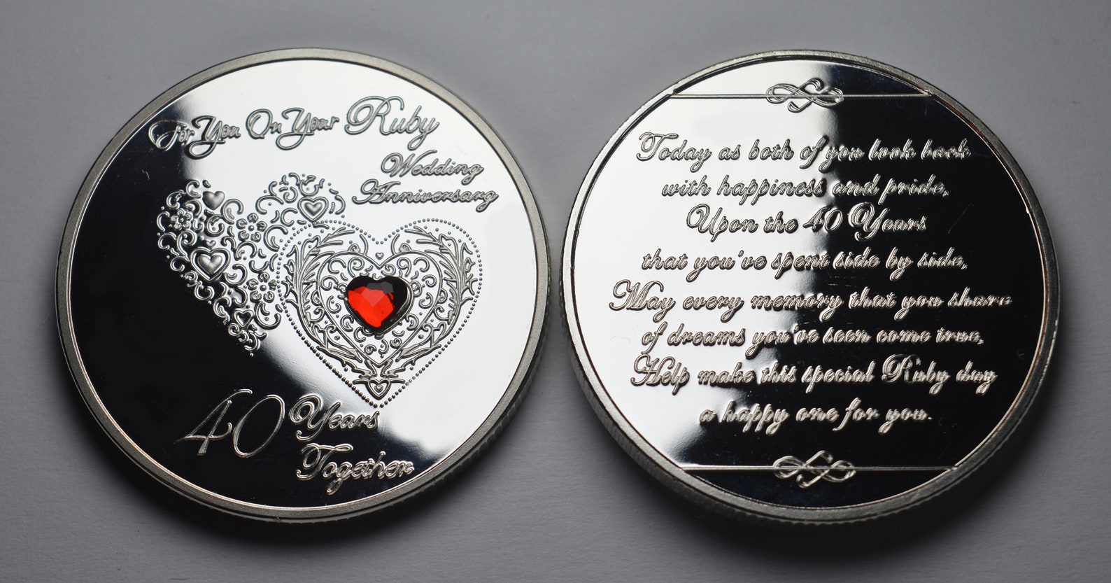 40th RUBY WEDDING ANNIVERSARY Silver Commemorative With Inlaid Etsy UK