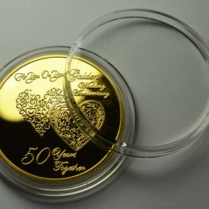 50th GOLDEN WEDDING ANNIVERSARY 24ct Gold Commemorative. Gift/Present/Favour/Token. Gift Box and Capsule. Fifty 50 Years Together. image 3