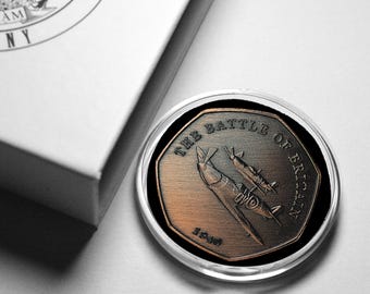 The Battle of Britain & Supermarine Spitfire Antique Bronze Commemorative Coin. Gift Box. WW2 1940 Albums/Collectable/British History