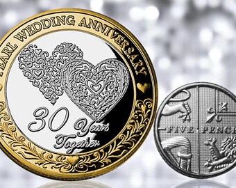 真珠婚式30周年記念 デュアルメタル記念コイン ギフトケース入り。30