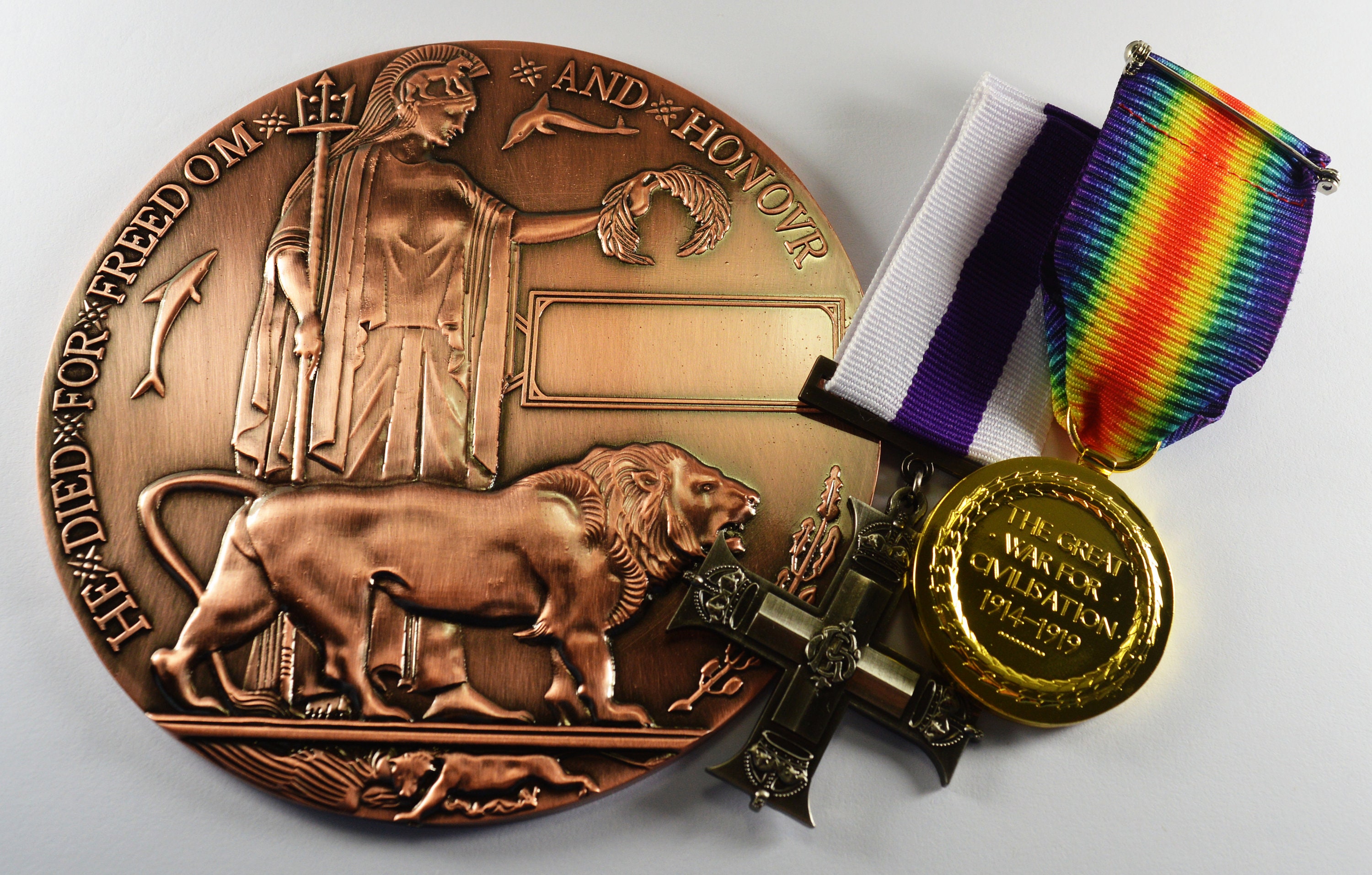 Full Size Bronze World War 1 Memorial/Death Plaque and Medals. Etsy