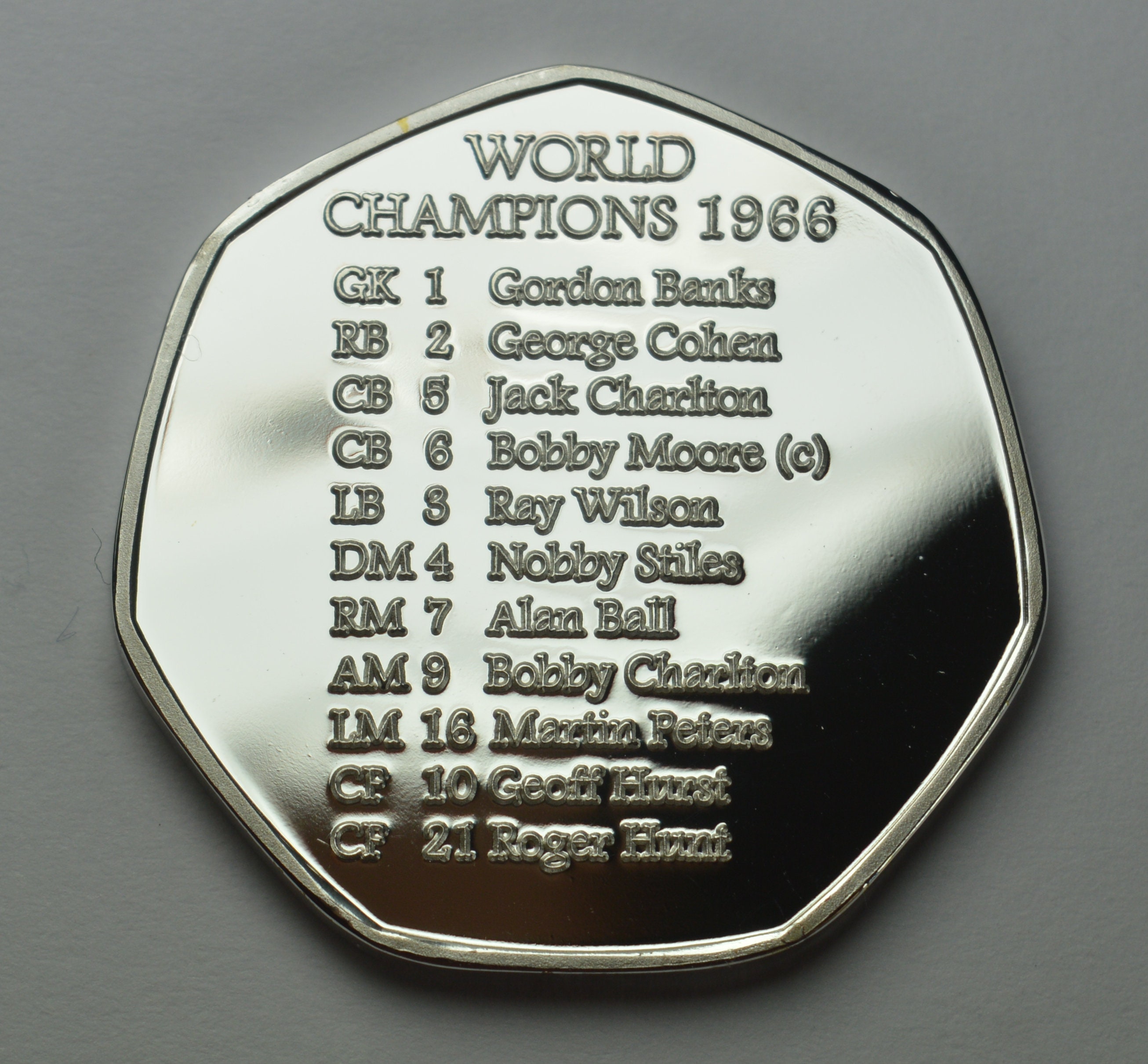 1966年サッカーワールドカップ シルバー記念品。ボビー・ムーア