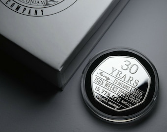 Brand New 30th Birthday Silver Commemorative in Capsule and Gift Box. Gift/Present Congratulations/Party/Ideas 30 Thirty Years Thirtieth
