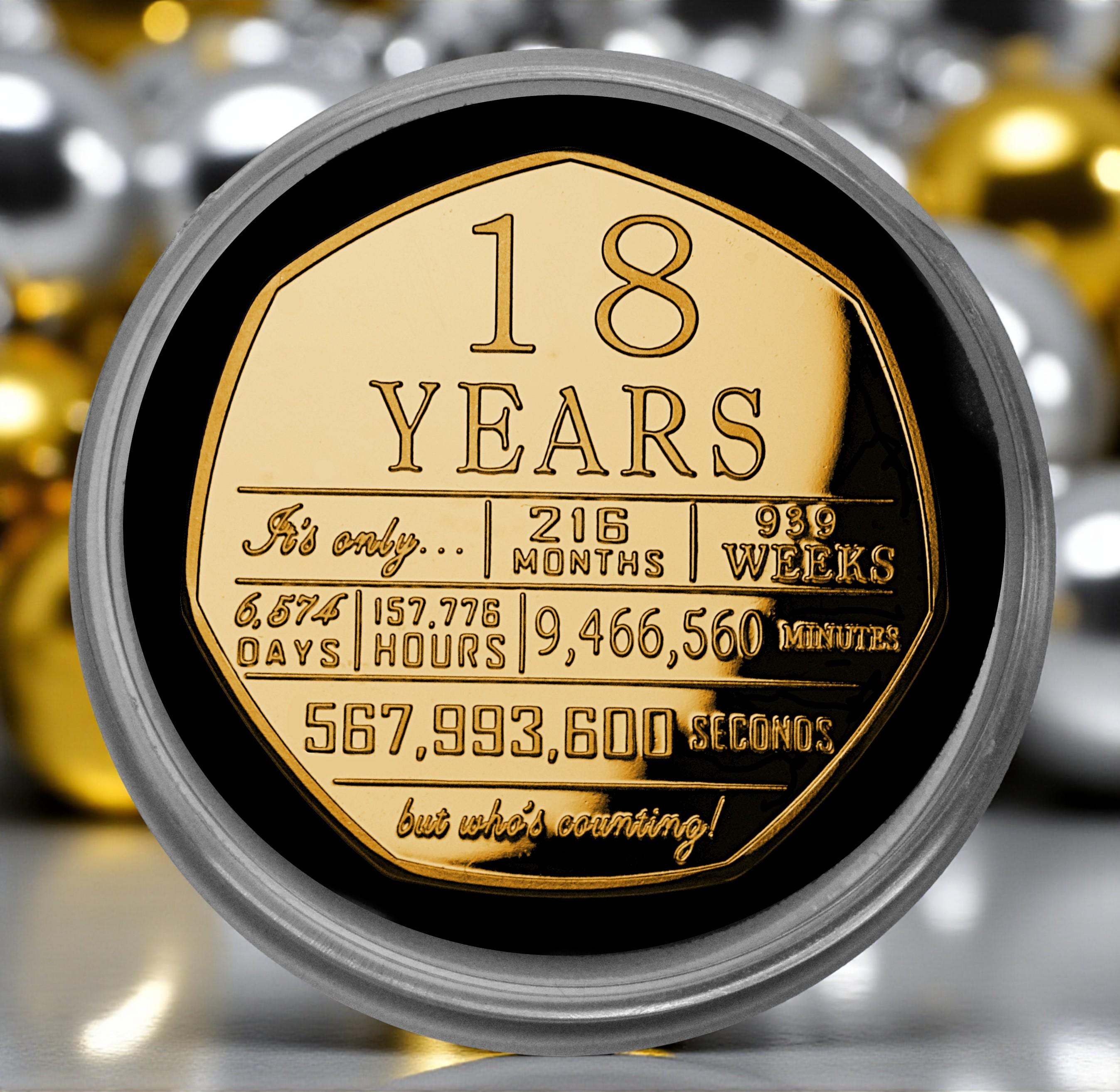 18th Birthday 24ct Gold Commemorative Coin in Capsule. Celebrating