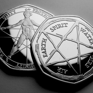 MAGIC ELEMENTS Silver Commemorative. Pentagram, Circle of Life. Alchemy/Astrology. Energy/Life/Universe/Nature. Earth/Wind/Fire Gift/Present