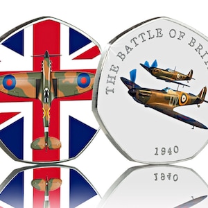 Full Colour BATTLE of BRITAIN .999 Silver Commemorative. Supermarine Spitfire WW2 RAF 1940