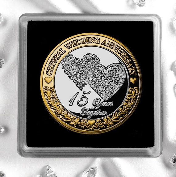 15th Crystal Wedding Anniversary Dual Metal Commemorative Coin in