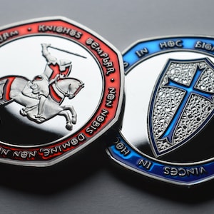 Pair of Masonic Knights Templar .999 Silver Commemoratives with Red & Blue Enamel. Freemasonry/Masons/Freemasons Lodge/Order