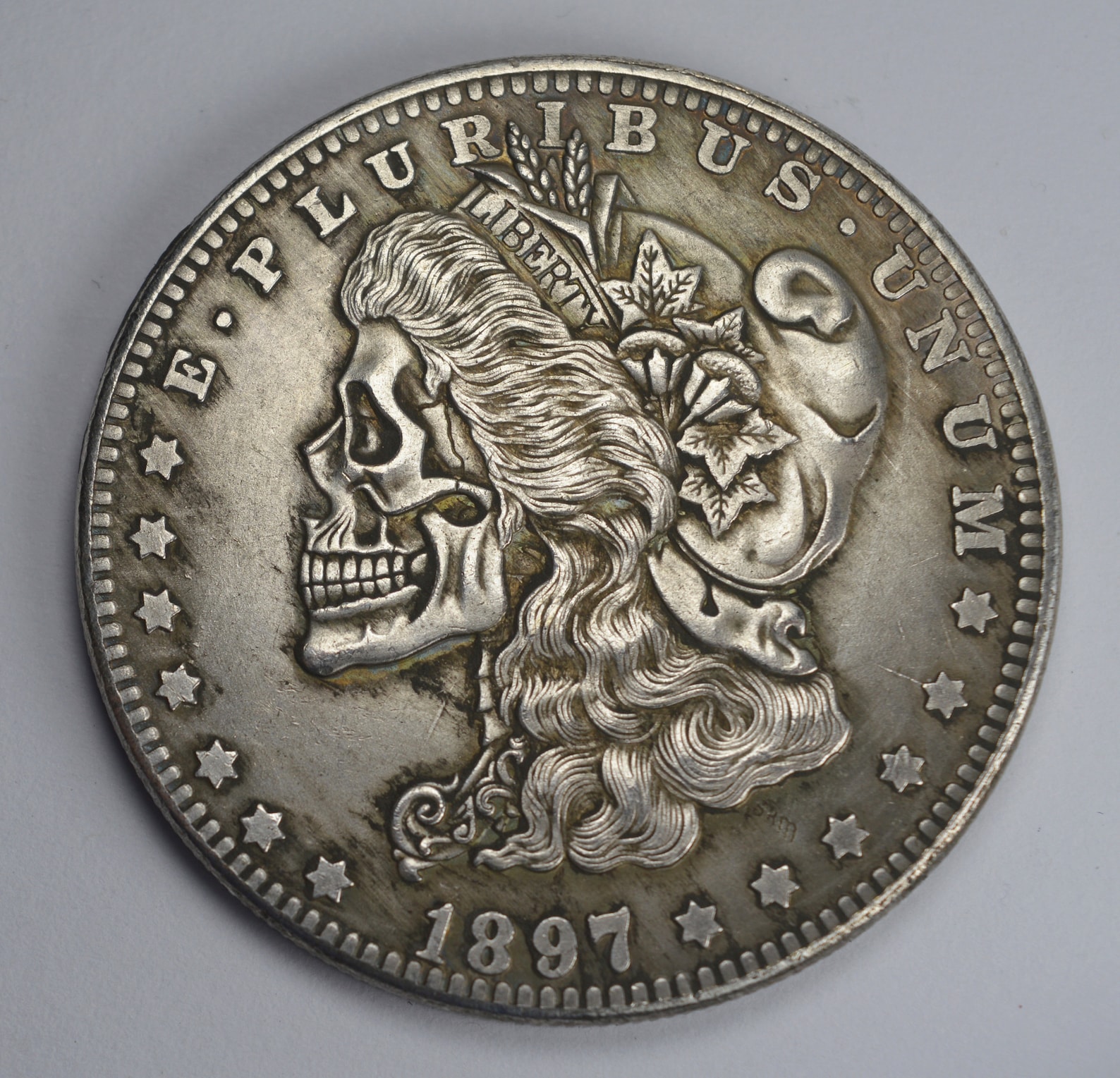 1897 Silver Dollar. Liberty/skull/death. Carved/hobo Etsy UK