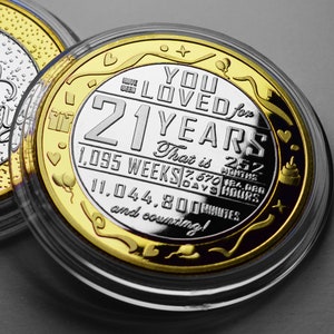 21st Birthday Dual Metal Silver & 24ct Gold Commemorative in Capsule. Gift/Present Celebrating 21 Years Son/Daughter Grandson/Granddaughter