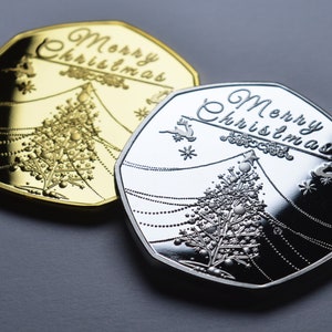 Pair of MERRY CHRISTMAS Commemoratives. Silver & 24ct Gold. Snowman/Reindeer/Tree Gift/Present/Stocking Xmas/Festive