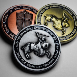 Trio of Masonic Knights Templar Antique Gold, Copper & Nickel Silver Commemoratives with Blue Enamel. Capsules. Freemasonry/Masons