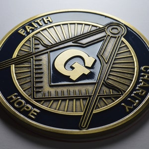 Emblema/decoración/insignia/calcomanía de coche MASONIC esmaltado grande. Escuadra y compás. Masonería, Masones, Logia. Insignia esmaltada, 75 mm