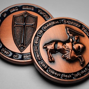 Masonic Knights Templar Antique Copper Commemorative Coin with Blue Enamel. Capsule. Freemasonry/Masons/Freemasons Lodge/Order