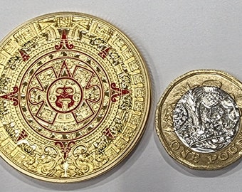Gedenkmünze Maya-Kalender – Gold, 40 Mm Durchmesser, 3 Mm Dicke, Aus Vergoldeter Zinklegierung, Sammlerstück