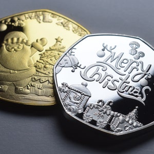 Pair of MERRY CHRISTMAS .999 Silver & 24ct Gold Commemoratives. Santa Claus Gift/Present/Stocking/Tree Xmas/Festive