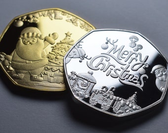 Par de conmemorativos de FELIZ NAVIDAD en plata .999 y oro de 24 quilates. Regalo de Papá Noel/Presente/Media/Árbol de Navidad/Festivo