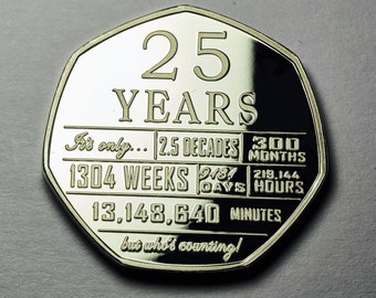 Brand New 25th Birthday Silver Commemorative. Gift/Present Congratulations/Party/Ideas Celebrating 25 Twenty Five