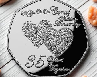 Z okazji NASZEJ 35. ROCZNICY ŚLUBU Koralowego Srebrna moneta pamiątkowa dla partnera/męża/żony 35 lat razem Prezent/prezent/symbol/miłość