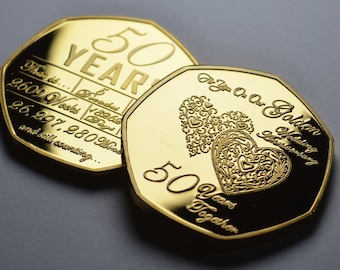 On Our 50th GOLDEN WEDDING ANNIVERSARY Commemorative. Gift/Present Husband/Wife. 50 Years Together. Love/Celebration/Marriage