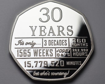 Brand New 30th Birthday Silver Commemorative. Gift/Present Congratulations/Party/Ideas Celebrating 30 Thirty Years Thirtieth