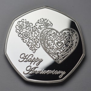 Buon anniversario commemorativo in argento. Regalo/regalo per marito/moglie/matrimonio/partner amore/cuori