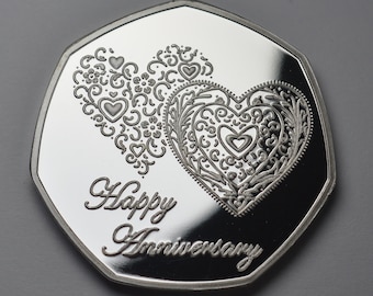 Happy Anniversary Silver Commemorative. Gift/Present Husband/Wife/Wedding/Partner Love/Hearts