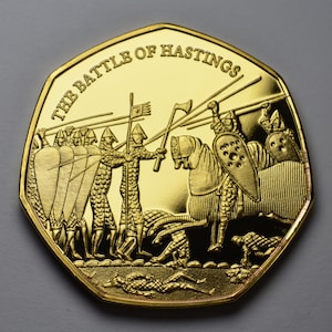 The Battle of Hastings 24ct Gold Commemorative. Bayeux Tapestry, Norman Conquest, 1066. The Commemorative Coin Company.