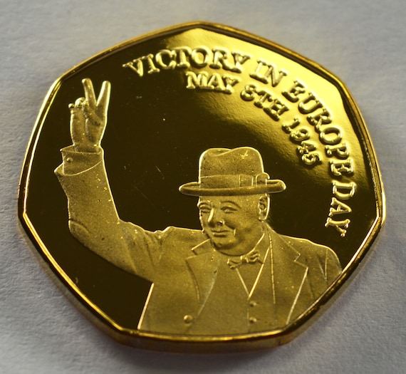 Extremely Rare 24ct Gold Winston Churchill VE Day Commemorative Coin for Albums/Collectors/Coin Hunt 50p NEW WW2