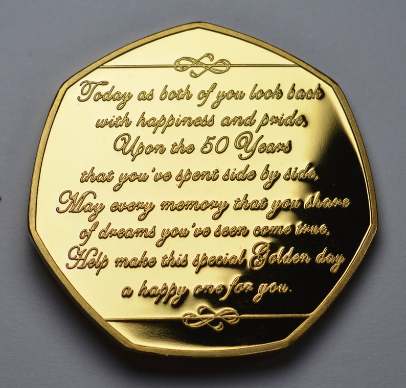 50th GOLDEN WEDDING ANNIVERSARY 24ct Gold Commemorative with Gemstone. Gift/Present 50 Fifty Years Together. Capsule image 3