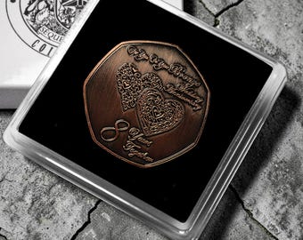 On Your 8th BRONZE WEDDING ANNIVERSARY Commemorative Coin in Gift Case. Bronze. 8 Years of Marriage. Gift/Present for Couple Husband/Wife