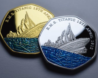 Par de comemorativos RMS Titanic Silver e ouro 24 quilates. Esmalte Azul. Patrimônio Mundial/Naufrágio. White Star Line, transatlântico, 1912