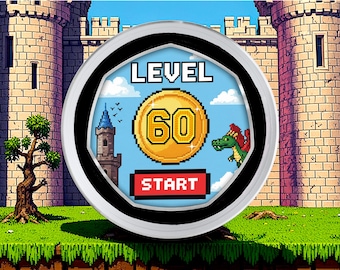 60th Birthday Full Colour Silver Commemorative Coin in Capsule. 60 Years Gift/Present Retro/Gaming Celebrating Dad/Mom/Son/Daughter/Friend