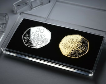 Pair of 30th Birthday Silver & 24ct Gold Commemoratives in Display Case. Gift/Present Congratulations/Party Celebrating 30 Thirty Years