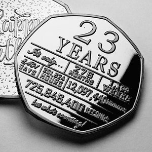 Zilveren herdenkingsmunt 23e verjaardag. Cadeau/cadeau zoon/dochter gefeliciteerd/feestje/viering/ideeën ter ere van 23 jaar drieëntwintig