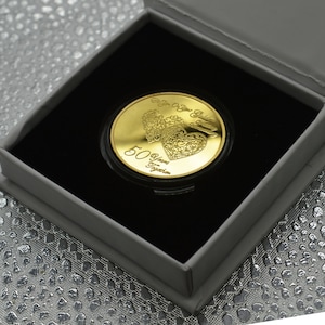 50th GOLDEN WEDDING ANNIVERSARY 24ct Gold Commemorative. Gift/Present/Favour/Token. Gift Box and Capsule. Fifty 50 Years Together. image 2