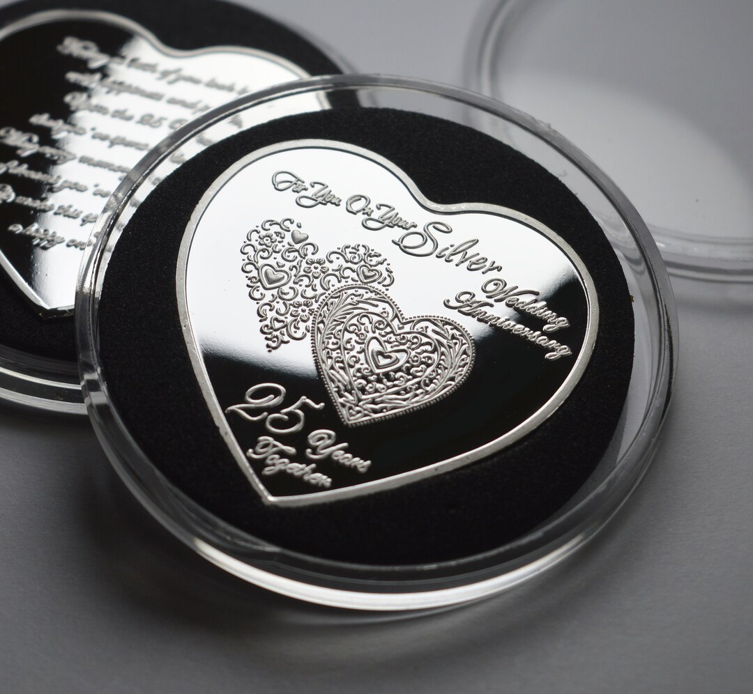 25th SILVER WEDDING ANNIVERSARY Heart Shaped Commemorative in Capsule ...