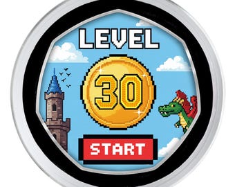 30th Birthday Full Colour Silver Commemorative Coin in Capsule. Present Retro/Gaming Congrats Celebrating 30 Years Son/Daughter/Grandson