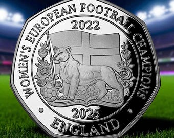 ENGLAND Women's Football Dual Date Silver Commemorative Coin. European Champions 2022 2025. Lioness/Lionesses