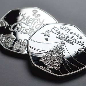 Pair of MERRY CHRISTMAS .999 Silver Commemoratives. Snowman/Reindeer/Tree Gift/Present Xmas/Festive Stocking Filler Secret Santa