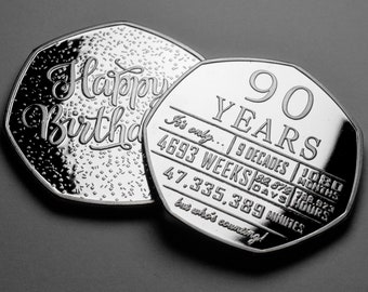 90th Birthday Silver Commemorative. Gift/Present Congratulations/Party/Celebration/Ideas Celebrating 90 Years Ninety Grandad/Dad/Grandma