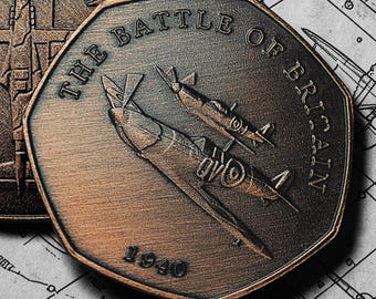 The Battle of Britain & Supermarine Spitfire Antique Bronze Commemorative Coin. WW2 1940 Albums/Collectable/Collection/British History