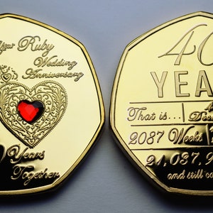 On Your 40th RUBY WEDDING ANNIVERSARY 24ct Gold Commemorative With ...