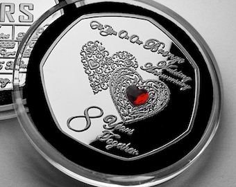 On Our 8th BRONZE WEDDING ANNIVERSARY Commemorative Coin. Gem.  Silver. Capsule. Gift/Present for Partner/Husband/Wife 8 Years of Marriage
