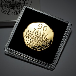 90th Birthday 24ct Gold Commemorative in Gift Case. Gift/Present. Celebrating 90 Years Ninety. Grandad/Dad/Grandma/Mum