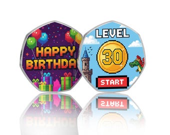 30th Birthday Full Colour Silver Commemorative Coin. Gift/Present Retro/Gaming Congratulations Celebrating 30 Years Son/Daughter/Grandson