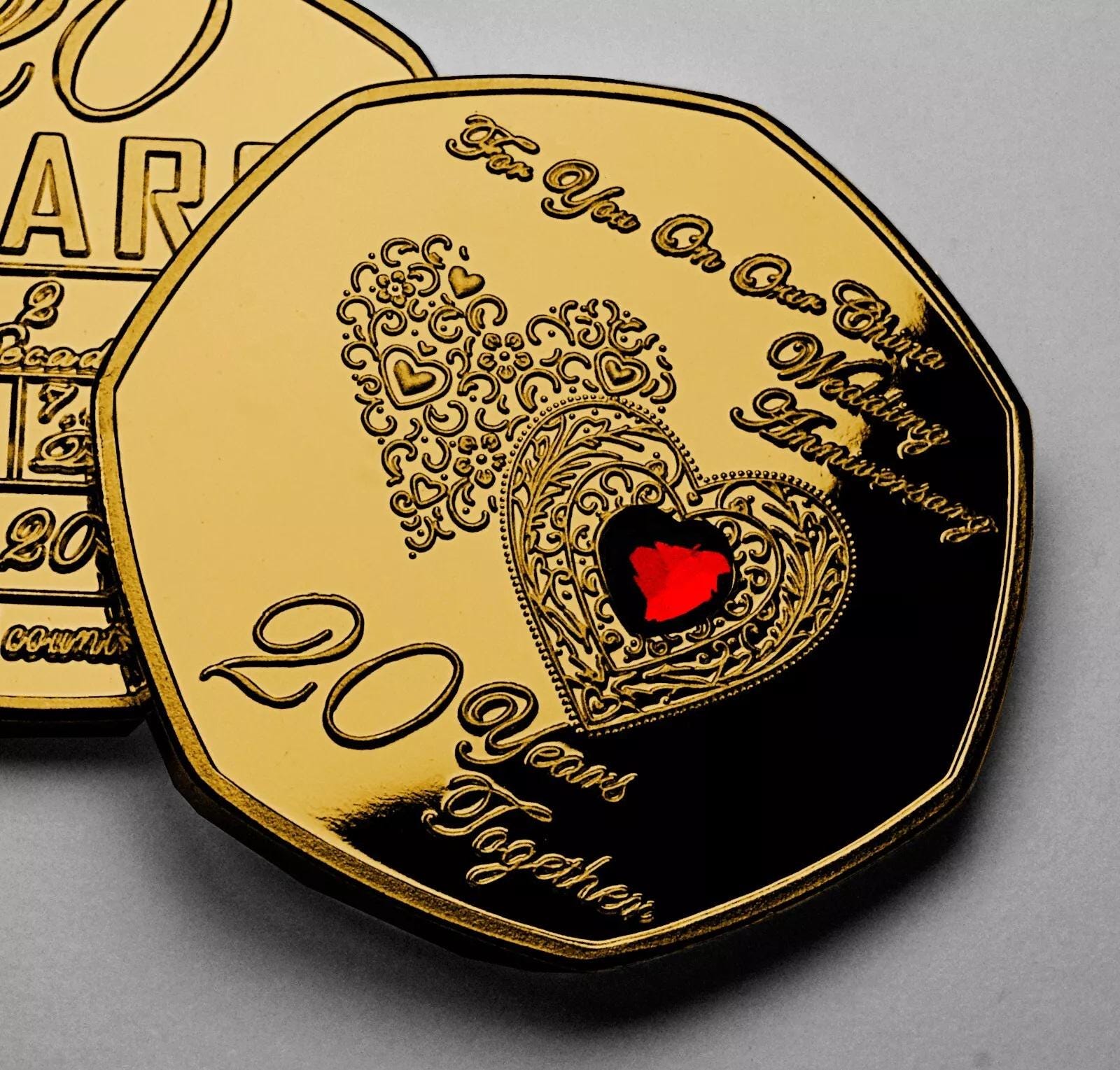 For You ON OUR 20th China Wedding Anniversary 24ct Gold Commemorative. Gem. Husband/Wife/Partner 20 Years Together Gift/Present Love/Token.