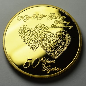 50th GOLDEN WEDDING ANNIVERSARY 24ct Gold Commemorative. Gift/Present/Favour/Token. Gift Box and Capsule. Fifty 50 Years Together. image 6