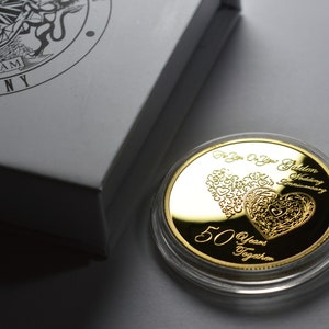 50th GOLDEN WEDDING ANNIVERSARY 24ct Gold Commemorative. Gift/Present/Favour/Token. Gift Box and Capsule. Fifty 50 Years Together. image 1