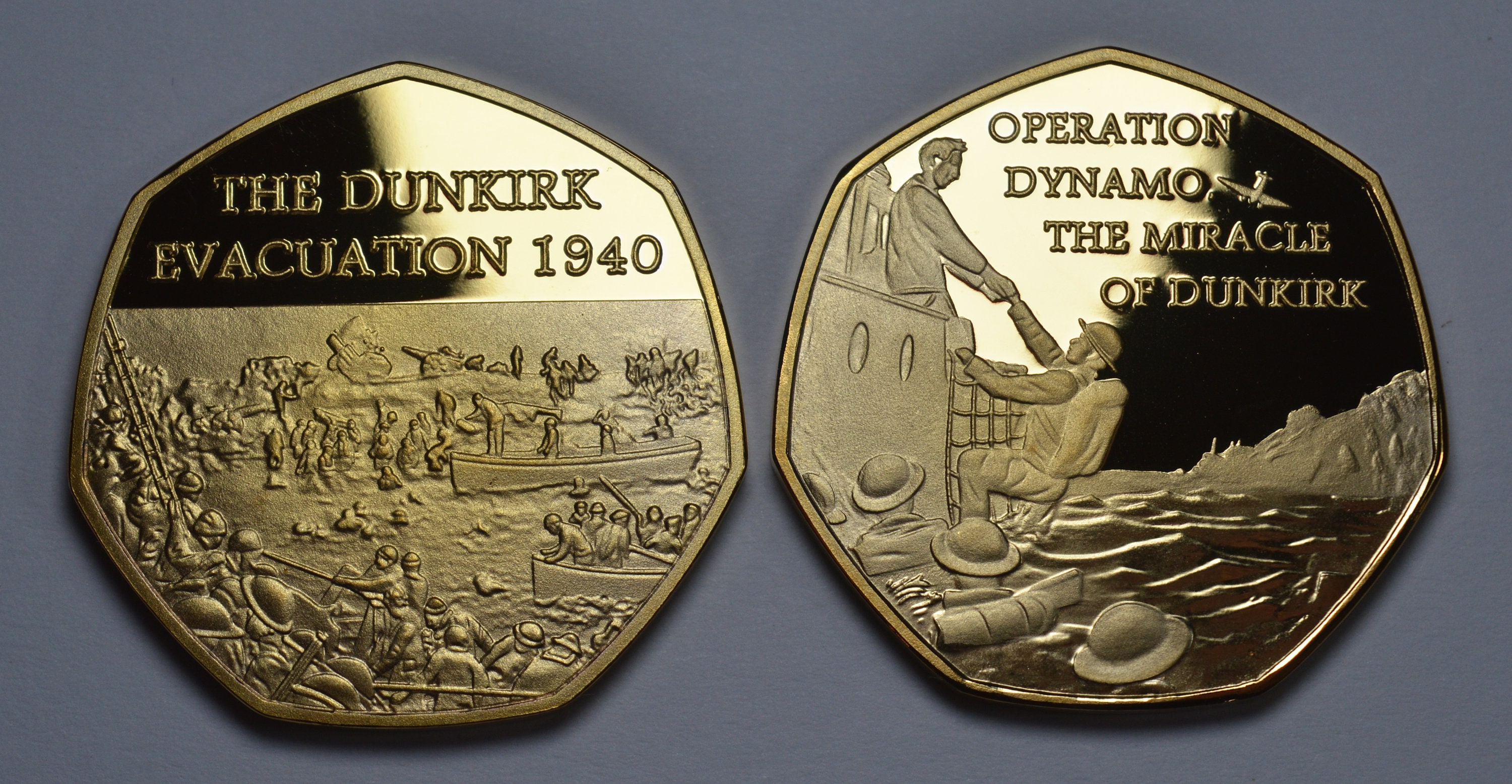 Kollections4you 5 Médailles Dunkerque 1940 – Plaqué Or 24ct, Double Face 40mm, Boîtier Exposition, Certificat